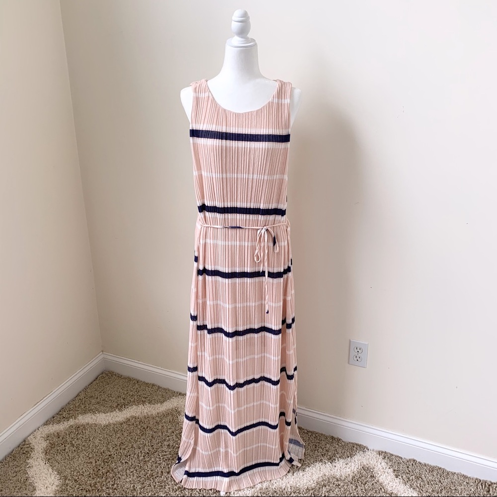 Paper Crane Pink and Navy Striped Maxi Dress